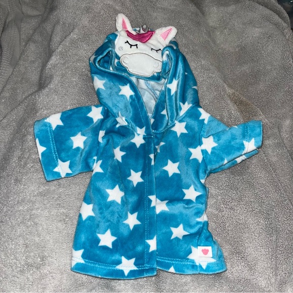 Build a Bear Workshop Blue Stars Bath Robe Unicorn Hooded & Soft Slippers HTF - Picture 3 of 12